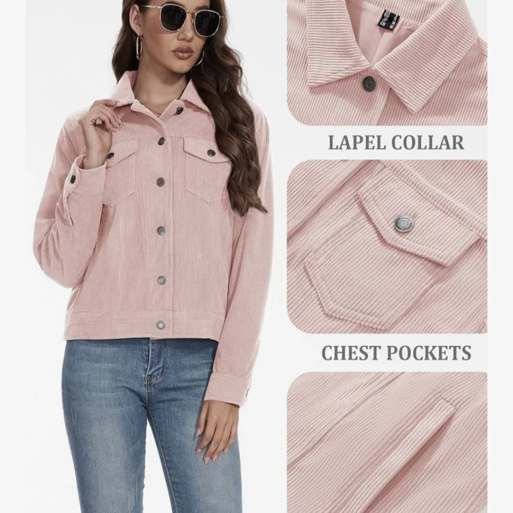 Women's Pink Corduroy Jacket Size M - Picture 2 of 5